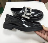 Crystal Buckle Loafers Woman Patent Leather Oxfords Traf Thicken Soled Platform Flats Ladies Lolita Shoes Boat