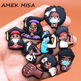 Melanin PhD Shoe Charms Strong Nurse Doctor Cute Black Girl Shoe Accessories Decoration Fit Croc Jibz Kids Party Gifts