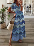 2022 New Casual Holiday Dress Summer Fashion Printed Short Sleeve Loose Dress Women Chic V-neck Split Long Skirt Dress