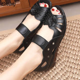 Women's Sandals Summer Genuine Leather Handmade Ladies Flats Sandals Women Soft Bottom Casual Non-slip Flat Mother
