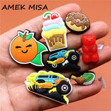 Red Bear PVC Shoe Charms Accessories Ice Cream Chocolate Donut Racing Shoe Buckle Decorations fit Kids X-mas Party Gifts