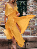 Sexy Wrap V-Neck Office Women's New Solid Sleeveless Long Dress Elegant Ladies Dress Summer Sleeveless Bohemian Beach Chic