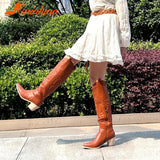 Western Boots 2023 Hot Fashion Pointed Toe Embroidery Vintage Style Country Knee-high Boots Retro Dress Comfort