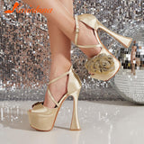 Thin Heels Club Queen Sandals 2023 Summer European Style Sexy Sandals Party Cutout Rhinestone Comfy Platform Lady