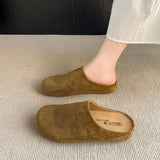 Breakj Flat Bottom Slippers 2025 New Velvet One-Legged Home Slippers Retro Casual Round Head Down With Slippers
