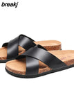 2023 Unisex Fashion Men Beach Cross Cork Slippers Summer Solid Color Non-slip Outside Women Slide Shoe High