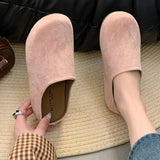Vintage Sen Thick-Skin Shoes Women 2025 Spring New Height Lazy Round Velvet Muller