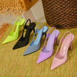 New Brand Women Lady Elegant Pumps 8.5cm High Heel Slingback Sandals Pointed Toe Slip On Thin High Heel Dress