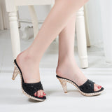Version Of The New Elegant High-Heeled Sandals Water Drill Pure Color Small Coarse Slippers Summer Cool