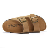 New Summer Beach Holiday Women Cork Slipper Casual Buckle Non-slip Outside Nubuck Leather Slides