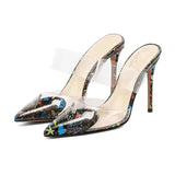 Women Sandals Mixed Colors Transparency Thin Heel Party Femme Shoes Spring Summer Pointed Toe Prom Pumps Designer Shoes