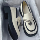 2022 Lolita shoes NEW chain heart loafers women platform shoes cute Japanese JK uniform leather shoes students mary janes