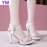 2020 Women Sandals Beige Shallow Sexy Crystal Sunmmer Fashion Women's Sandals Gladiator Buckle Strap Casual High Heel