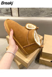 2023 New Winter Snow Boots Women's Leather Short Boots Flat Plush Cotton Shoes Fur Ankle Boot Female Booties Woman