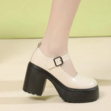New Fashion Women's Thick Sole Round Toe High Heel Shoes with Shallow Buckle Casual Large Women's High Heel Shoes
