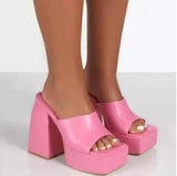 Ladies Sexy Open Toe Platform Slippers Fashion Elegant Thick High Heels Summer Women's Sandals Party Sexy Mules Shoes