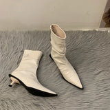 Temperament High Heel Thin Short Boots Women's Shoes 2024 New Brown Autumn And Winter Plus Velvet Pointed Boots Small Bare