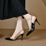 Breakj Fashion Sexy High-Heeled Sandals Shallow Tip Rivet Temperament Sandals French Design