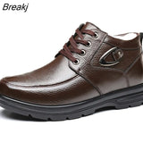 in Men's Genuine Leather Boots Winter Snow Shoes Wool Inner Anti slip Father Ankle Boots Waterproof Warm Man Cotton