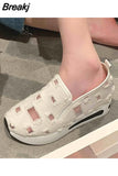 Dropship Platform Wedges Woman Shoes 2023 New Sporty Sneakers Floral Embroidered Slip On Wedge Sneakers Comfy