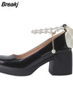 High Heels Mary Jean Pumps Shoes 2023 Fashion Spring Summer French Style Vintage Elegant Bowknot Pumps Comfy Walking