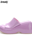 Platform Sandals For Women Wedge Slingback Fashion Metallic Glitter Open Toe Slipper Shoes Summer Casual Slip On