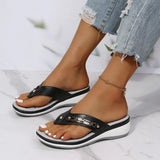 Women's Slippers Summer New Fashion Metal Button Slides Shoes Wedge Beach Sandals Women Outside Platform Leisure Flip