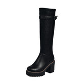 Breakj Women's Shoes Belt Buckle Thick Heel High Tube Martin Boots Large Size Women's Boots Perennial Style