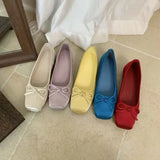 Breakj New Square-Headed Flat Shoes Bow Ballet Ballet Princess Wind Pure Color Sweet Single Shoes
