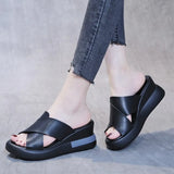 Breakj Bottom Slope Heel Sandals Women 2023 New Summer High Heel Fish Mouth Women Shoes Soft Leather High Loose Cake