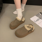 Breakj Shoes Platform And Velvet Head Half Slippers Women Wear 2024 New Winter Birken Wool Snowcotton