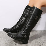 Boots for Women 2024 Combat Cowboy Knee High Long Leather Platform Shoes Black Gothic New Rock Punk Free