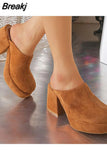 Fashion Brand Women Slippers 2023 Chunky High Heels Suede Platform Sandals European Style Office Daily Lady Sandals