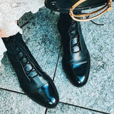 SHENGY Patent Leather British Style Flat Boots Black Pointed Toe Boots Handsome Motorcycle Boots Women's