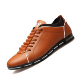Autumn New Men Shoes Casual Sneakers Fashion Solid Leather Shoes Formal Business Sport Flat Round Toe Light