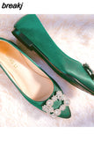 Women Flats Shoes Ballerina Loafers Wedding Crystal Lady Slip On Moccasins Pointed Toe Shallow Single Shoes Plus Size 42 43