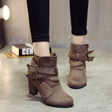 Chunky Heel Women Boots Retro Ankle Boots belt buckle Female Shoes vintage Round Toe Casual High Heels