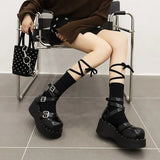 High Heels Punk Buckles Black Gothic Style Summer Boot Platform Sandals Shoes Women Lolita Cosplay Plus Size 34-43