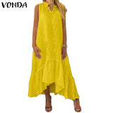 VONDA 2022 Summer Dress Women Vintage Asymmetrical Lace Maxi Long Dress Beach Robe Vestido Holiday Ruffled