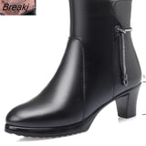 Women Boots High Heels 2023 New Fashion Genuine Leather Women Winter Boots Wool Lining Ankle Boots Ladies Plus
