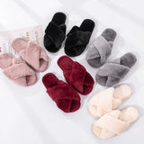 Women House Slippers Faux Fur Fashion Warm Shoes Woman Slip on Flats Female Slides Black Pink cozy home furry