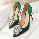 Breakj Korean Version Of Water Diamond Women's Shoes Thin Heel High Heel Sexy Show Thin Shallow Mouth Pointed Shiny Water Diamond With Buckle Single