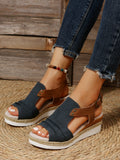 Breakj Fish Mouth Slope Heel Sandals Large-Size Folded Belt Buckle Bottom Hemp Rope Soles Women's Sandals In The Summer Of