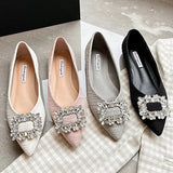 Striped Fabric Flats Women Sparkle Stone Shoes Ladies Ballets Pointed Toe Office Dress Loafers Woman Brides Wedding