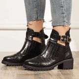 2021 Fashion Platform Ankle Boots Women 2020 Spring Autumn Black Leather Thick Heel Boots Ladies Worker Womens