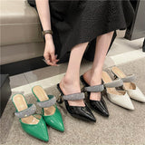 Large Size High Heels Women's New Half Slippers Pointed Heel Shoes Fashion Women Shoes Rhinestone