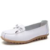 Women‘s Spring Casual Shoes Ladies Soft Leather Butterfly-Knot Flats Non-Slip Rubber Sole Loafers White Shoes for