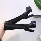 Women's Top Resiliency Pu Leather Over The Knee Boots Slip on Thick High Heel Platform Thigh Boots Ladies Fashion Shoes