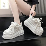Breakj White Shoes Women 2025 New Lace Casual Single Shoes Thick-Soled Fashion Pine Pastry