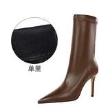 Breakj Winter Fashion Simple Thin Heel High Heel Pointed Head Sexy Nightclub Show Thin Short Boots Women Thin